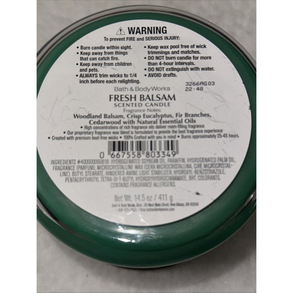 BATH & BODY WORKS FRESH BALSAM 3 WICK CANDLE BRAND NEW - Picture 14 of 16